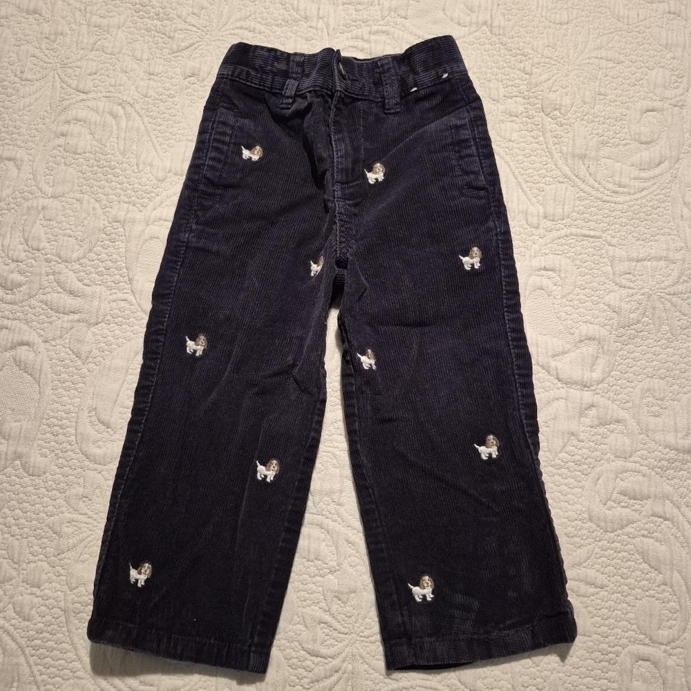 Gymboree boys size 2T navy corduroy pants with embroidered dogs VGUC